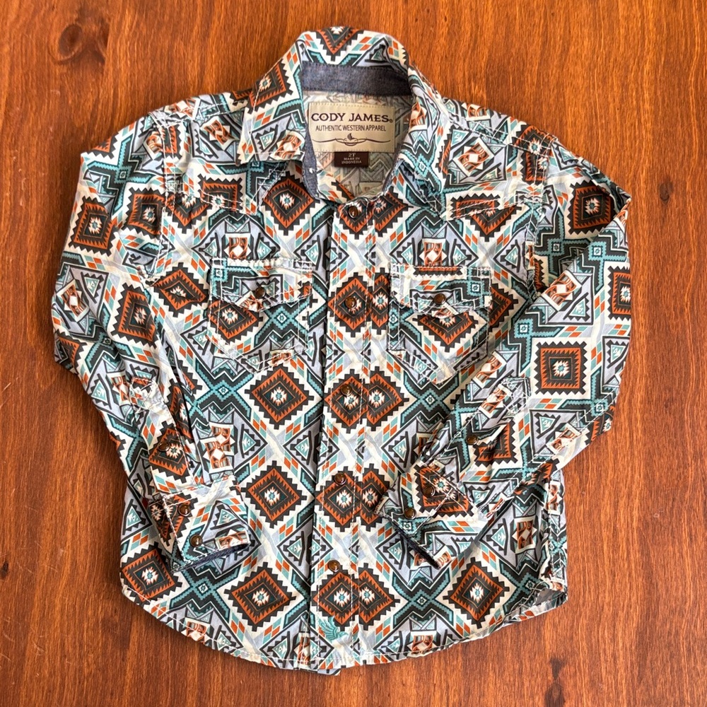 Boys Size 2T Western Geometric Pattern Shirt - Multicolor
